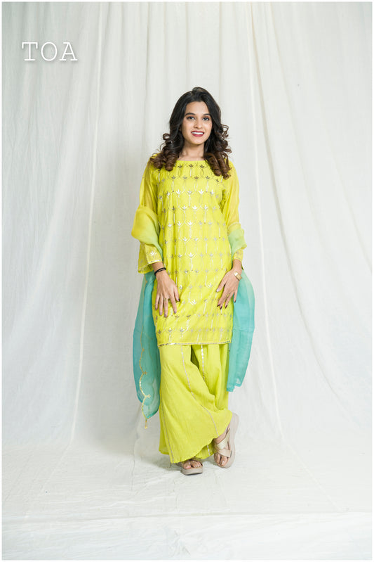 Beautiful Lime To Aqua Indo-Western Outfit