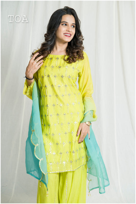 Beautiful Lime To Aqua Indo-Western Outfit