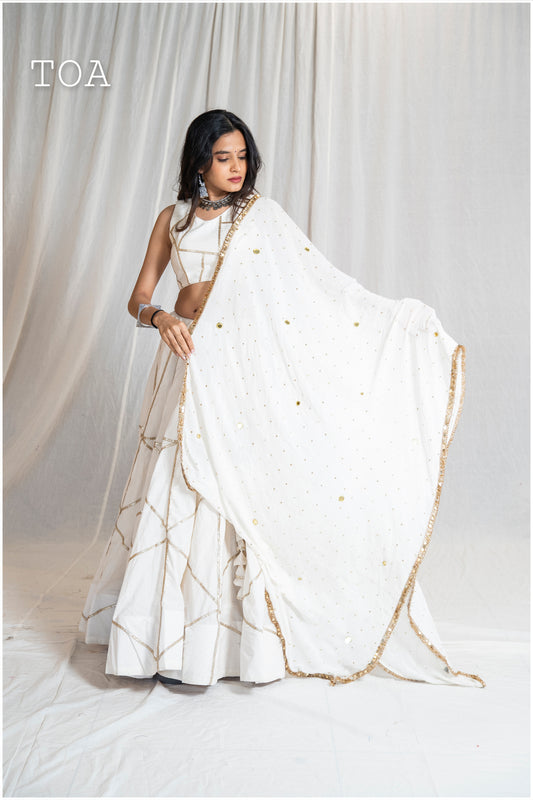Shades Of Mirror - Sequins Sitara Golden Mirror Georgette Dupatta - Off white