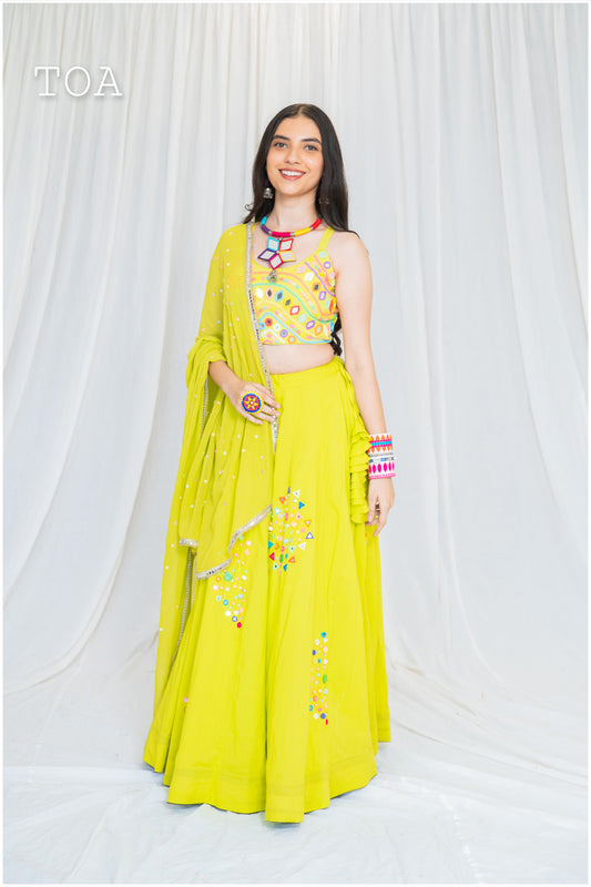 Multi Sequins Dupatta Only - Lime Green