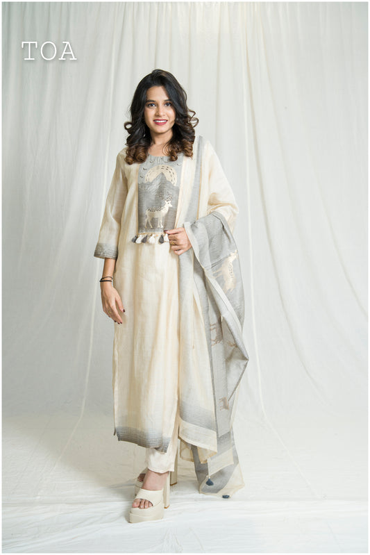 Beautiful Textured Silk Kurta Set