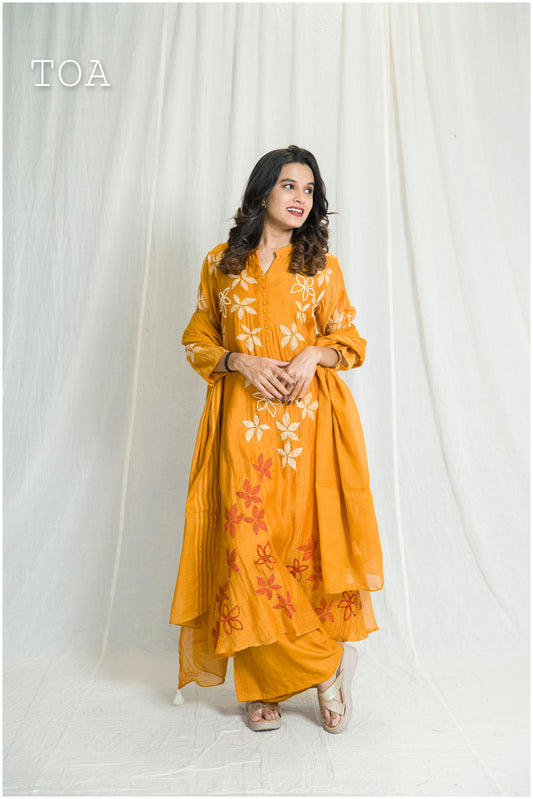 Stunning Mango-Colored Embroidered Dress