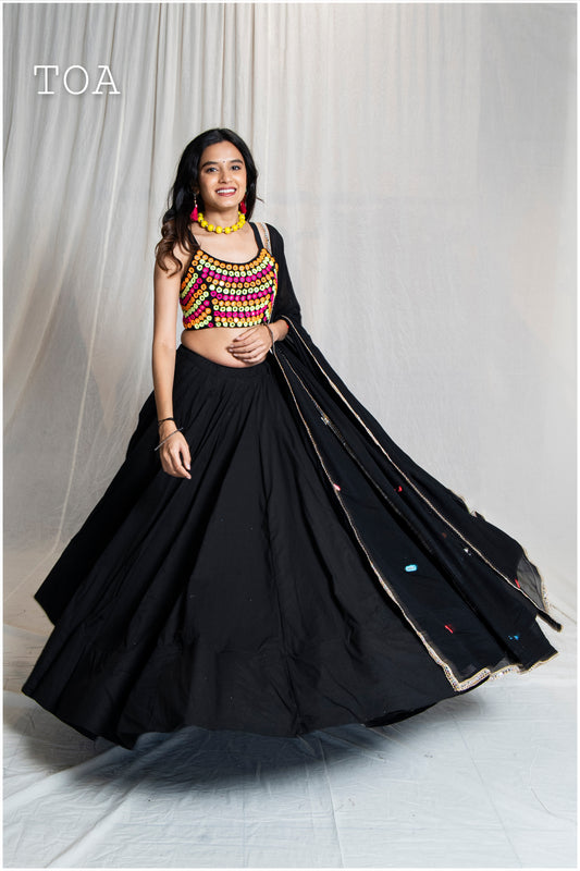 Black Multi Mirror Work Outfit