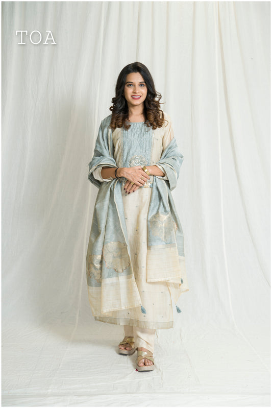 Beautiful Textured Silk Kurta Set