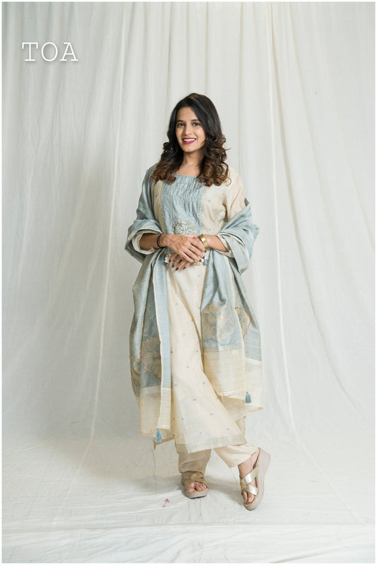Beautiful Textured Silk Kurta Set