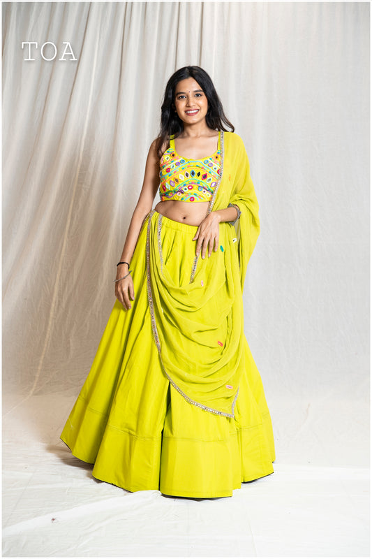 Lime Green Mirror Work Outfit