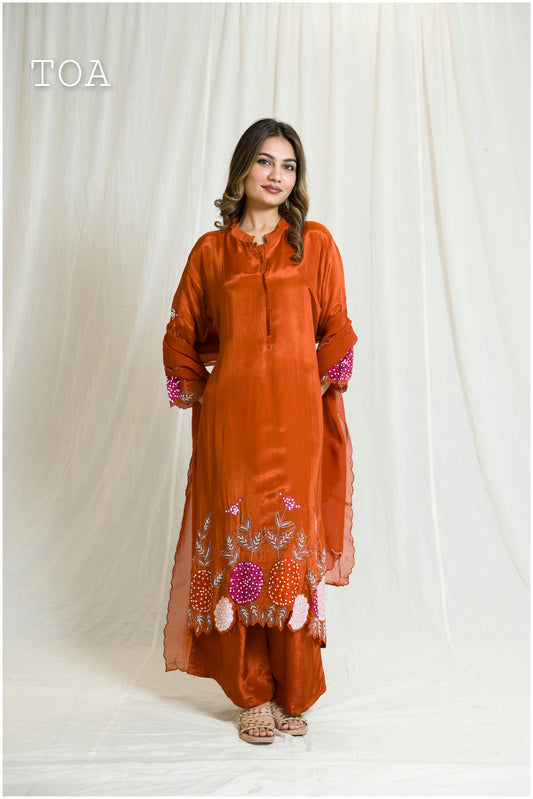 Stunning Brick-Colored Embroidered Dress