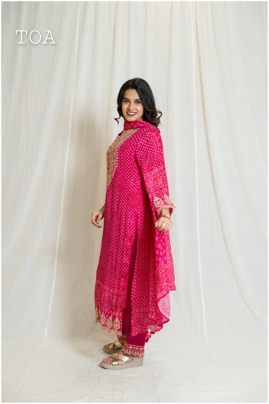 Pink Bandhani Suit