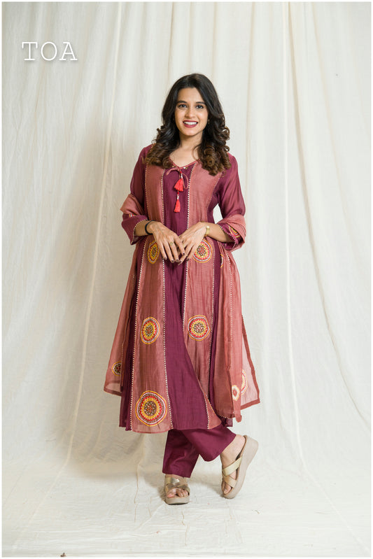 Stunning Magenta-Colored Embroidered Dress