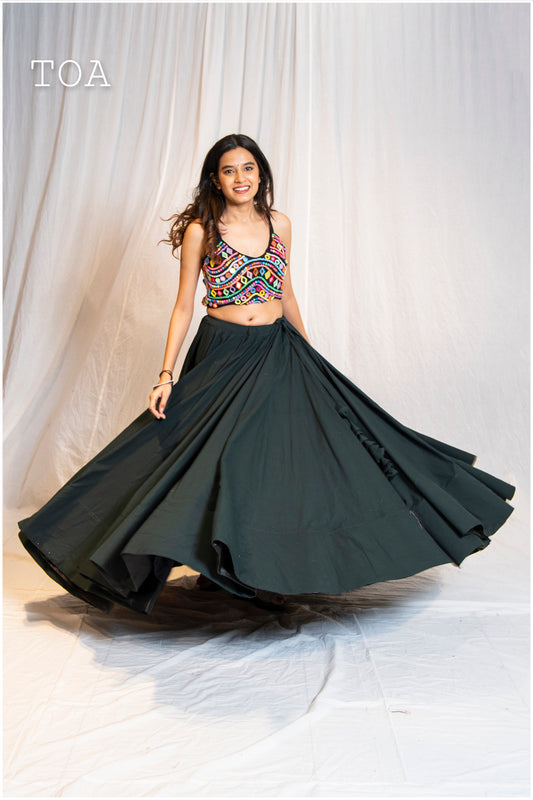 Plain Bottle Green Skirt Only