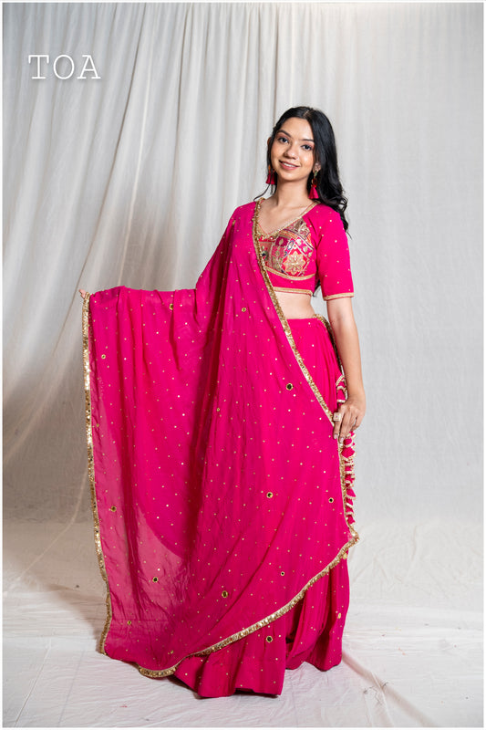 Shades Of Mirror - Sequins Sitara Golden Mirror Georgette Dupatta - Pink