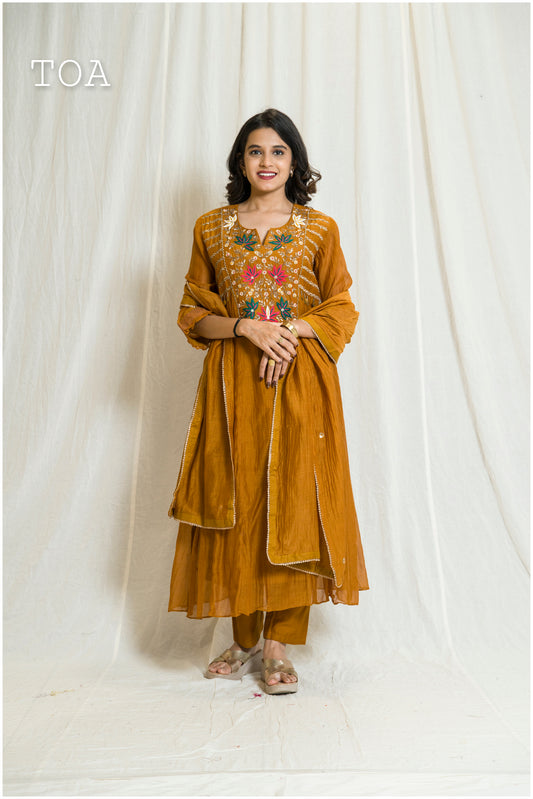 Stunning Golden Copper-Colored Embroidered Dress