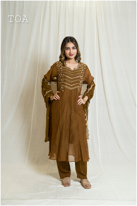 Stunning Antique Copper-Colored Embroidered Dress