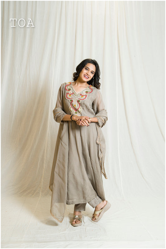 Gorgeous Nude-Shade Anarkali Outfit