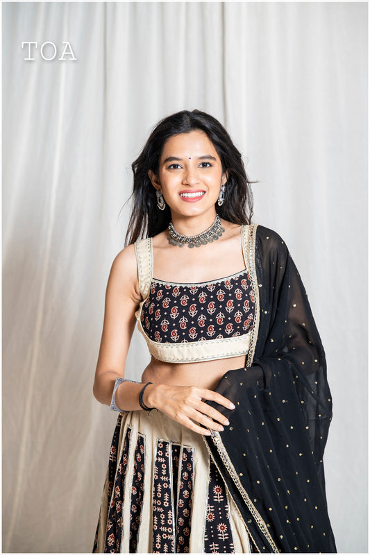 Beige to Black Ajrakh Grace Top Only
