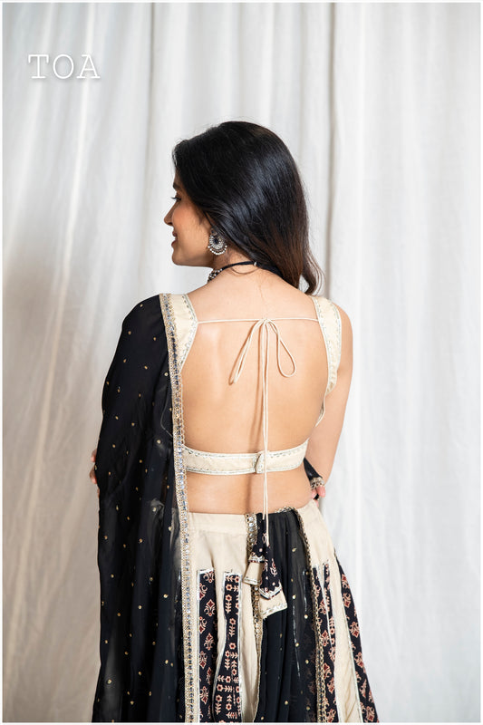Beige to Black Ajrakh Grace Top Only