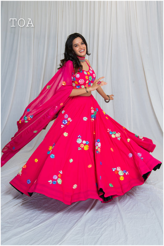 Shades Of Mirror - Pink Mirror Work Skirt Only