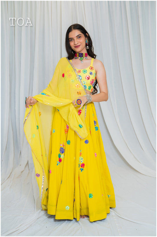 Shades Of Mirror - Multi Mirror Work Dupatta - Lime Yellow