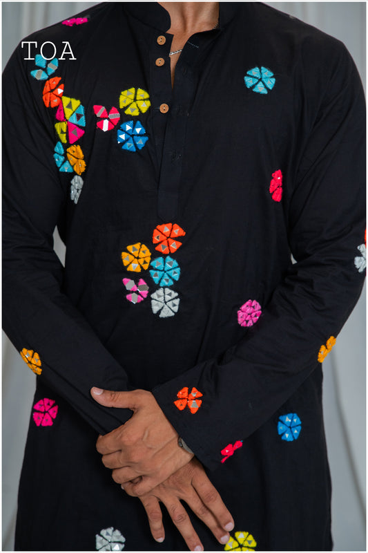 Shades Of Mirror - Random Multi Mirror Kurta - Black