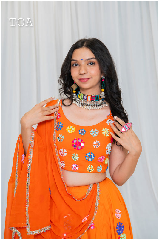 Shades Of Mirror - Random Multi Mirror Work Outfit - Orange