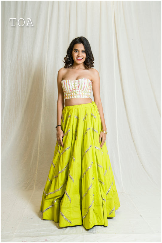 Lime Green Alternate Kallis Mirror 10+ Mtrs Flare Skirt