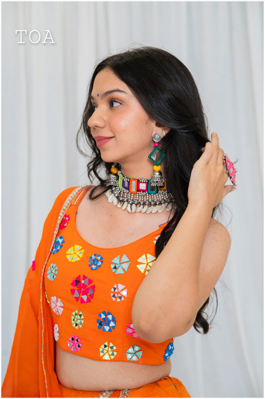 Shades Of Mirror - Multi Mirror Work SP Top - Orange