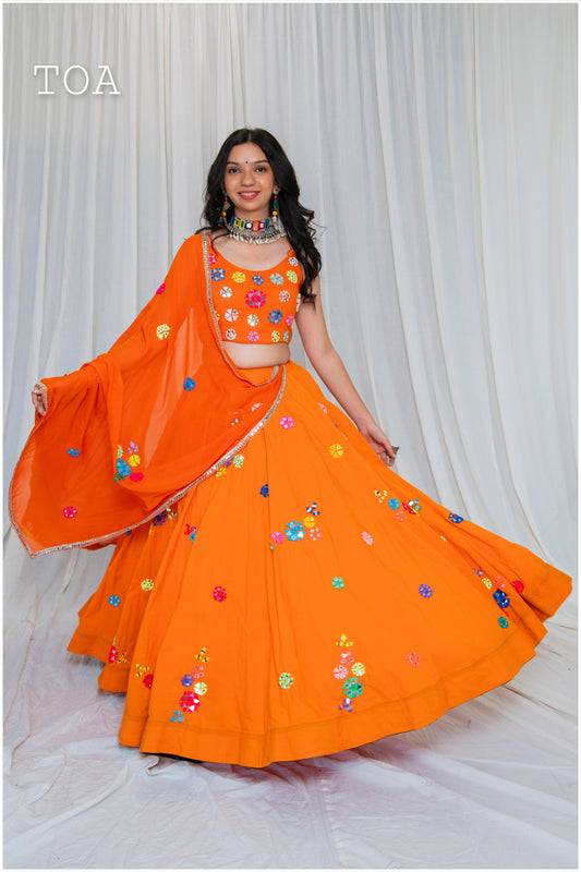 Shades Of Mirror - Random Multi Mirror Work Outfit - Orange