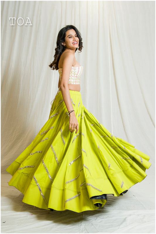 Lime Green Alternate Kallis Mirror 10+ Mtrs Flare Skirt