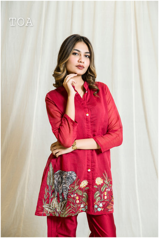 Festive co-ord Chanderi Cherry Red