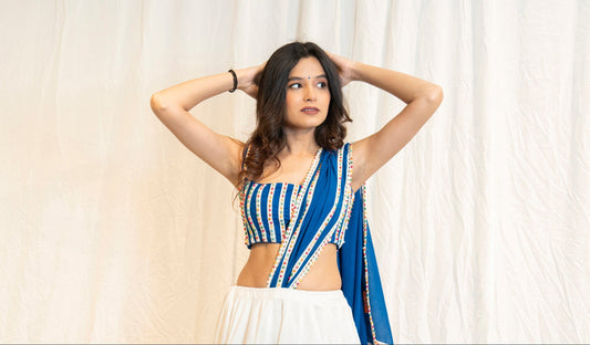 Multi Wooden Beads Top - Blue SLeevless