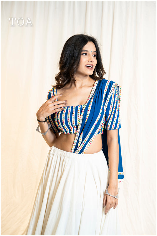 Multi Wooden Beads Top - Blue EL Sleeves