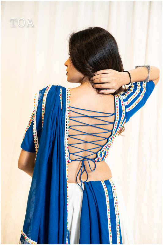 Multi Wooden Beads Top - Blue EL Sleeves