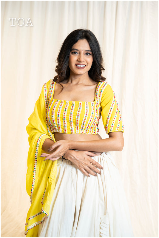 Multi Wooden Beads Top - Lime EL Sleeves