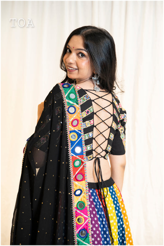 Multi Mirror Dupatta Georgette - Black