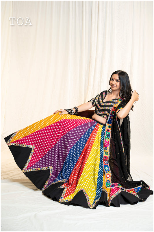 Multi Bandhani Cotton Set - Black EL