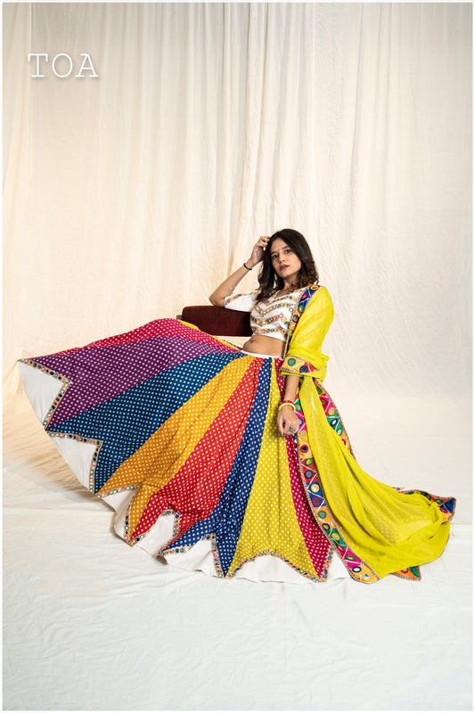 Bandhani Skirt Only - Multi - Offwhite