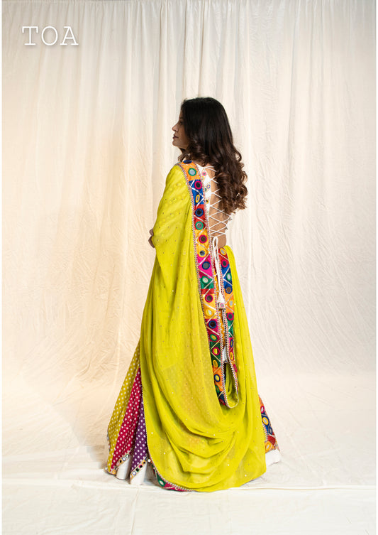 Multi Mirror Dupatta Georgette - Lime Green