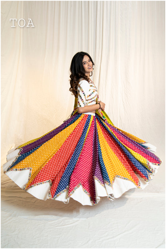 Multi Bandhani Cotton Set - Off White EL