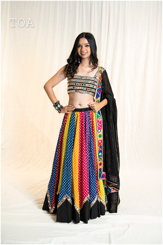 Multi Bandhani Cotton Set - Black SL