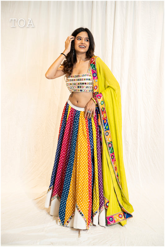 Multi Bandhani Cotton Set - Off White SL