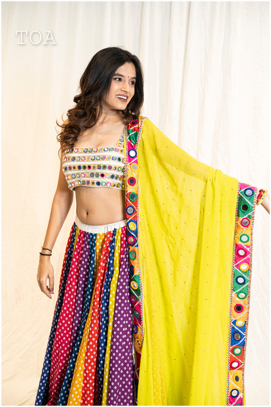 Multi Mirror Dupatta Georgette - Lime Green