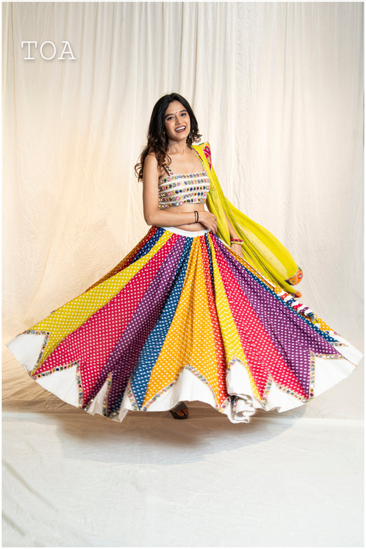Bandhani Skirt Only - Multi - Offwhite