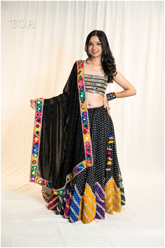 Bandhani Georgette Skirt Only - Black Multi