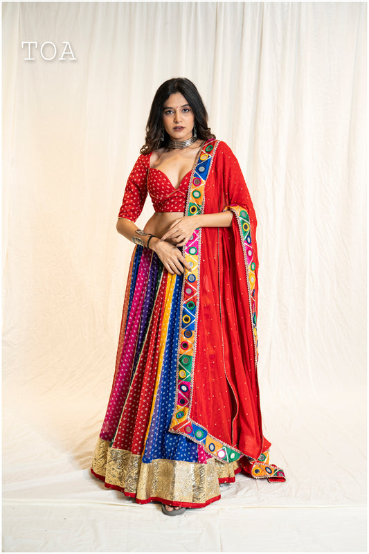 Multi Mirror Dupatta Georgette - Red