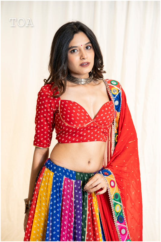 Bandhani Georgette Top - Red