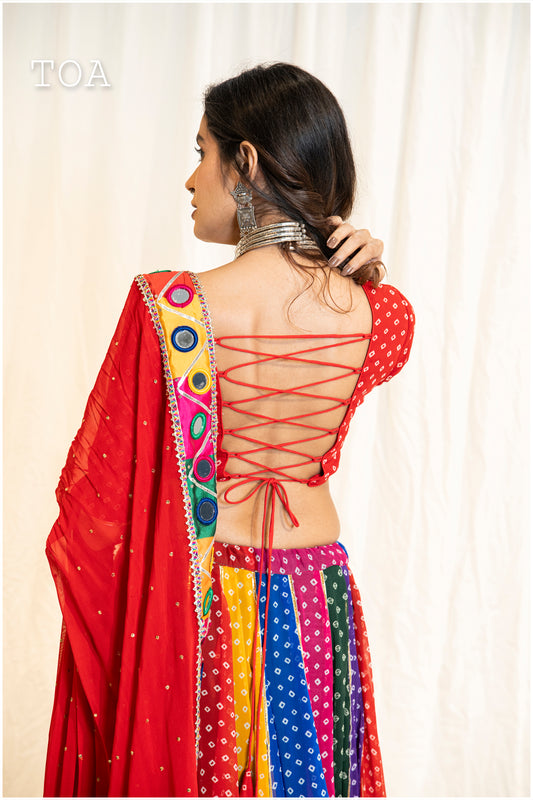 Bandhani Georgette Top - Red
