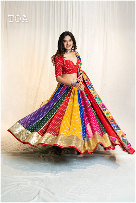 Multi Bandhani Georgette Lampi Skirt Only