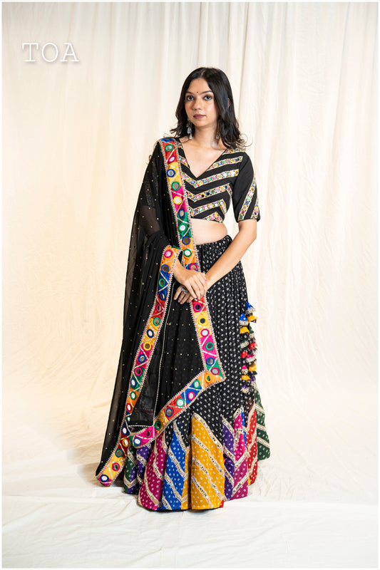 Penta Multi Bandhani Georgette Set - Black EL