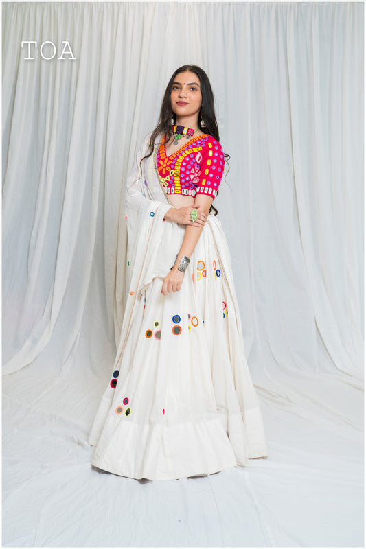 Shades Of Mirror - 3 Dots Multi Mirror Work Skirt - Off White