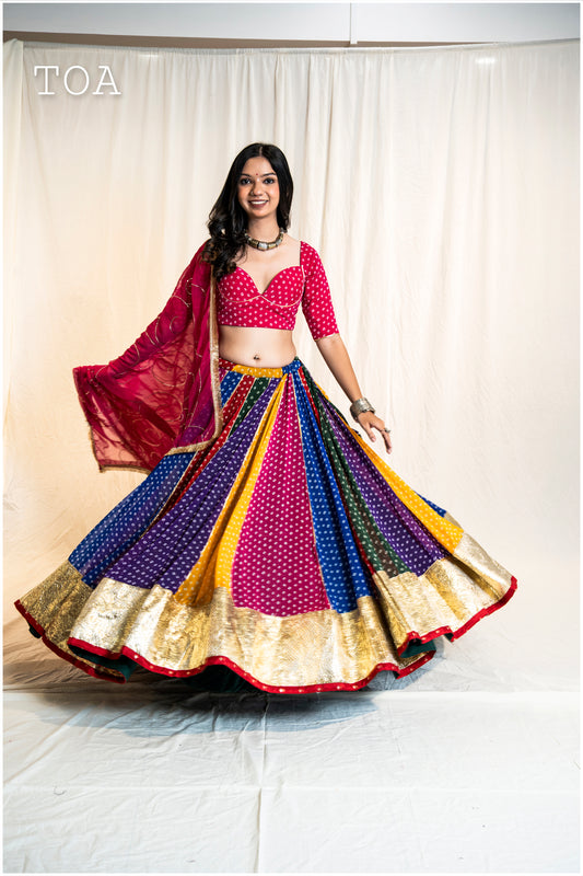 Multi Bandhani Georgette Lampi Skirt Only